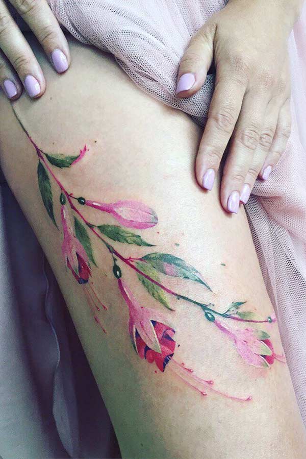 Floral Watercolor Leg Tattoo