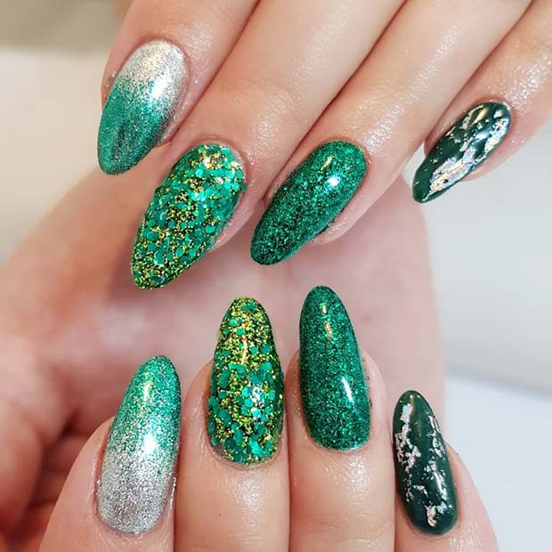 Glam Green Nail Design for St Patrick's Day