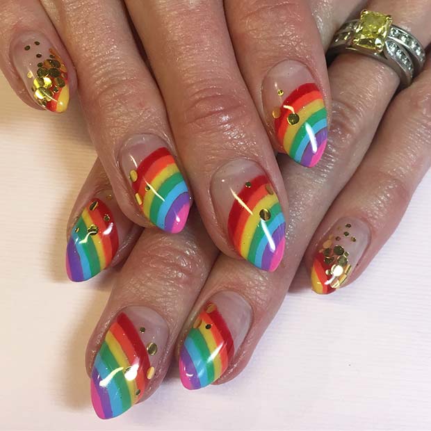 Gold and Rainbow Nails 
