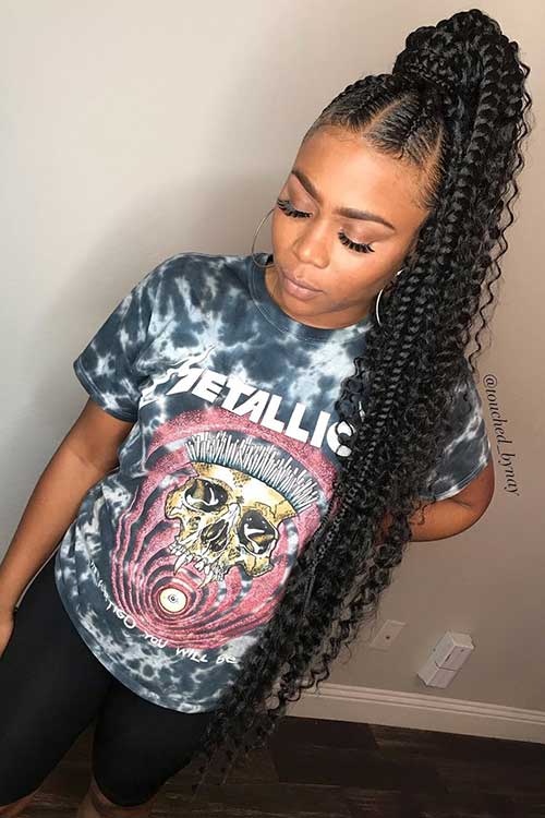 Long Braided Ponytail with Curls