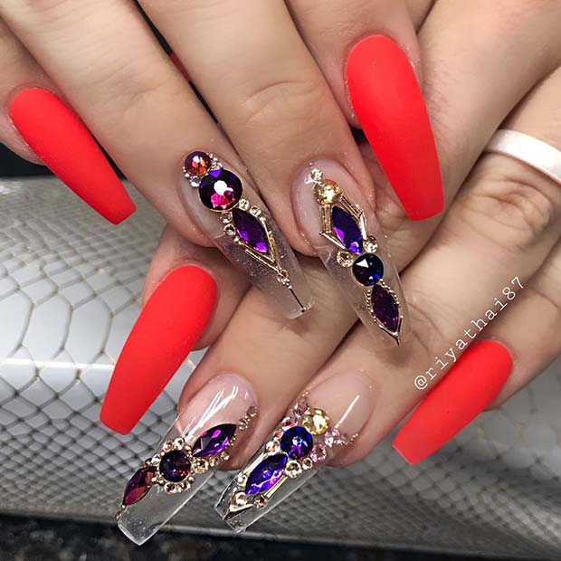 Matte Red Coffin Nails 