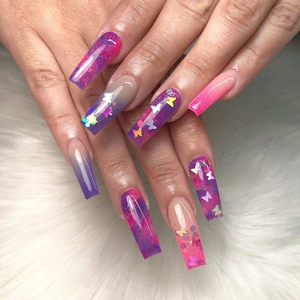 Pink and Purple Butterfly Nails