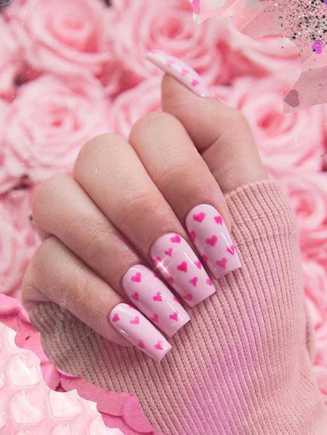 Pretty Pink Love Heart Nails