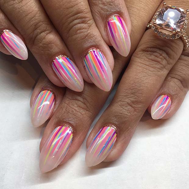 Nail Design with Rainbow Stripes