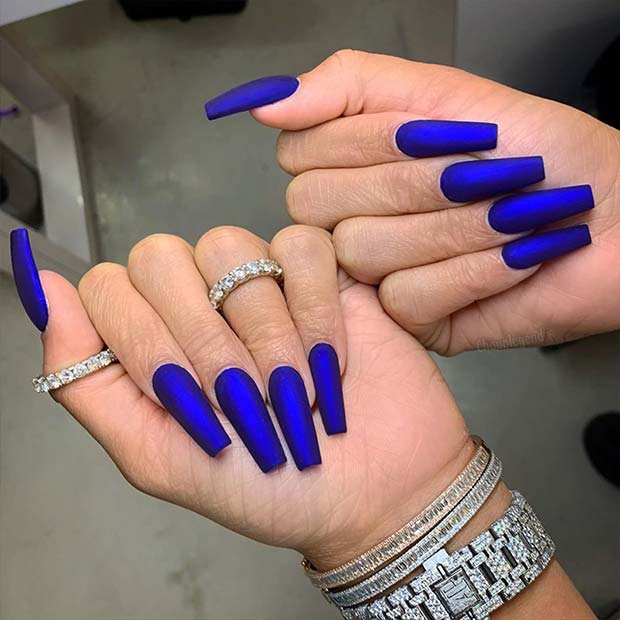 Long Blue Coffin Fake Nails Matte French Ballerina Artificial False Nail  With Beach And Glitter Design Full Cover Nails For Women And Girls | Save  More With Clearance Deals | Temu