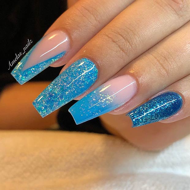 Sparkly Blue Nail Design