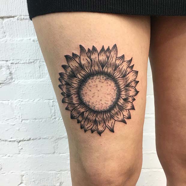 Sunflower Thigh Tattoo