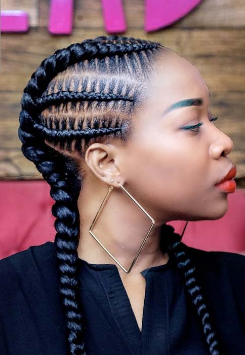 2 Feed In Braids with Side Braids
