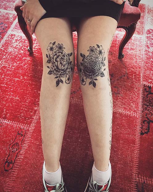 Unique Flower Knee Tattoos