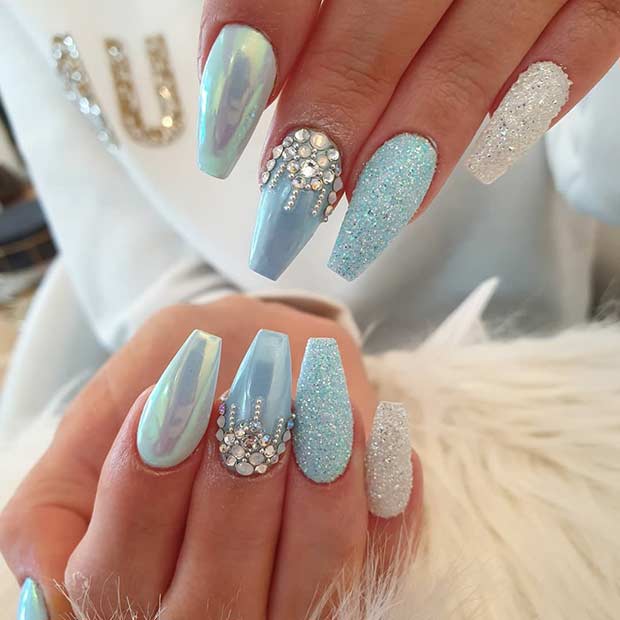 53 Blue Nail Designs With Glitter - Nerd About Town