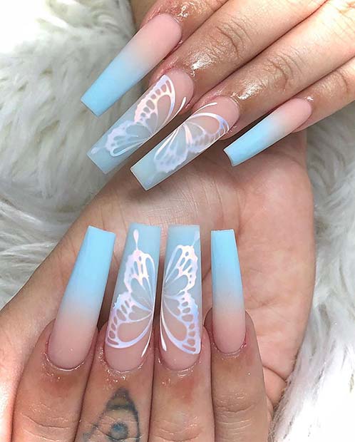 Baby Blue Ombre with Butterflies