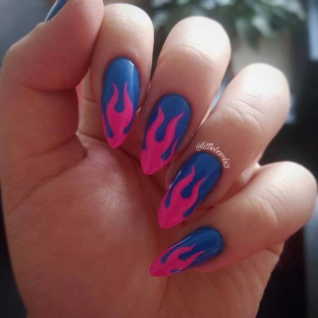 Bold Pink and Blue Nail Design