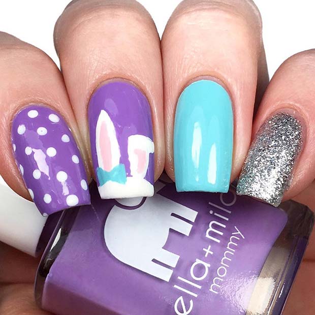Bright Easter Nail Design with Glitter