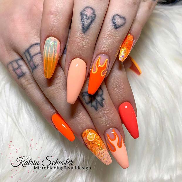 Bright and Fun Nail Design with Flames