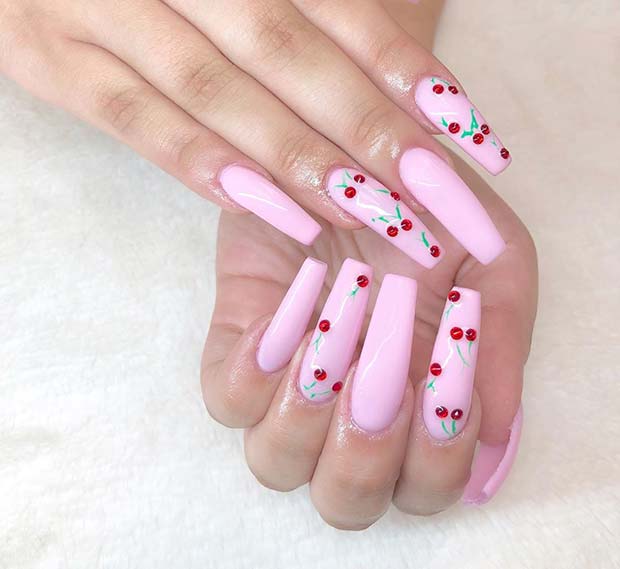 Cute Pink Cherry Nails