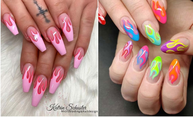 1. Pink and Orange Flame Nail Design - wide 5