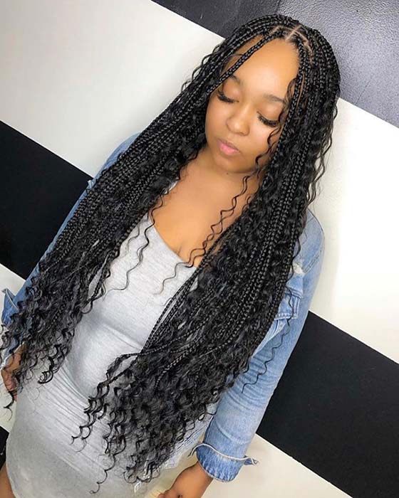 Long Knotless Box Braids With Curly Ends : Each braid begins with the ...