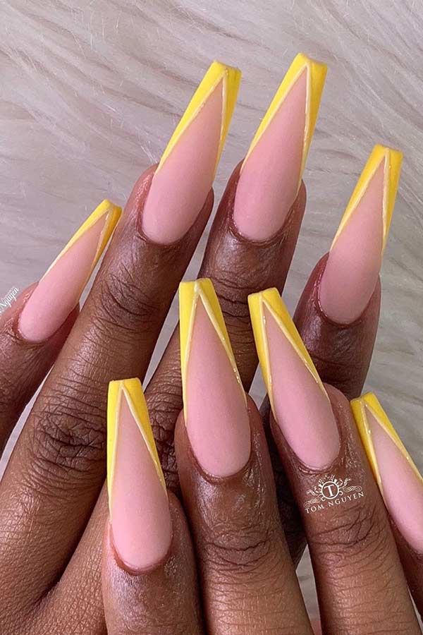 Matte Nails with Yellow Tips