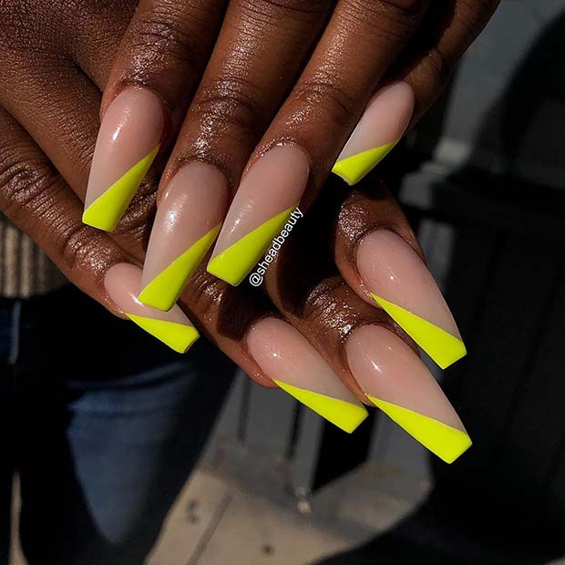 Nude Nails with Neon Nail Art