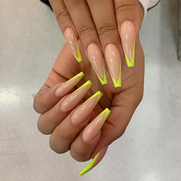 Nude Nails with Yellow V Tips