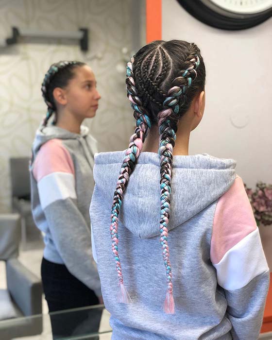 Pink and Blue Feed in Braids