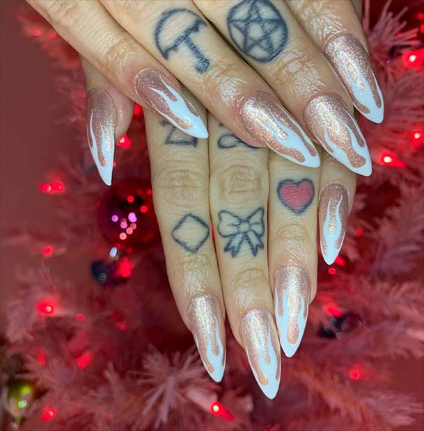 Rose Gold Nails with White Flames