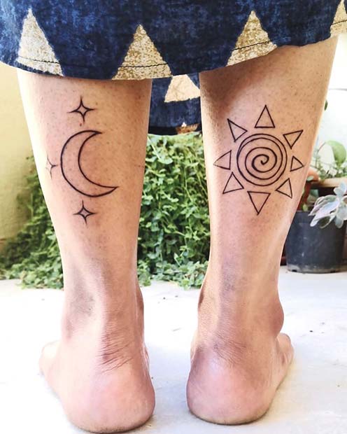 Tribal Sun and Moon Tattoos