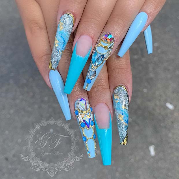 Unique Baby Blue Nails