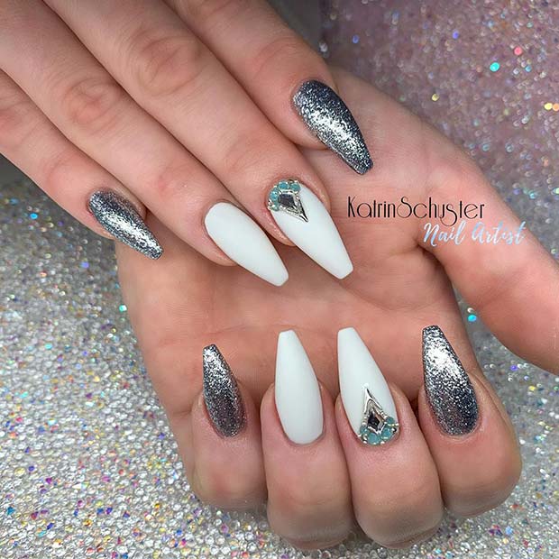 White and Silver Nail Design