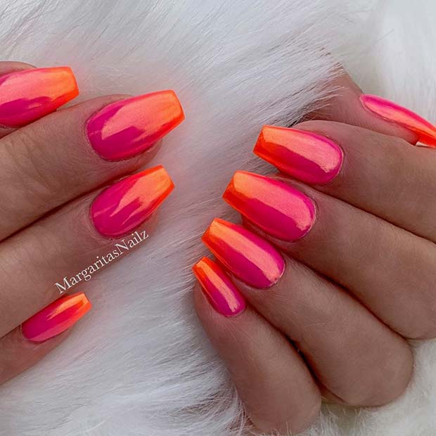 Chrome Orange And Pink Ombre Nail Design