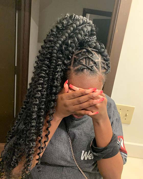 Curly High Ponytail with Jumbo Braids
