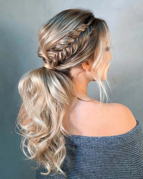 Curly Ponytail with Side Braids