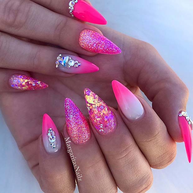 Cute and Glam Pink Nail Idea