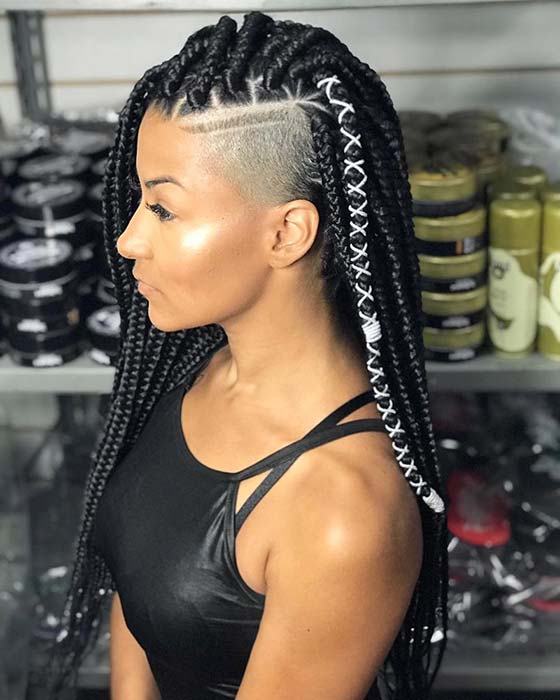 Edgy and Accessorized Braids with Shaved Sides 
