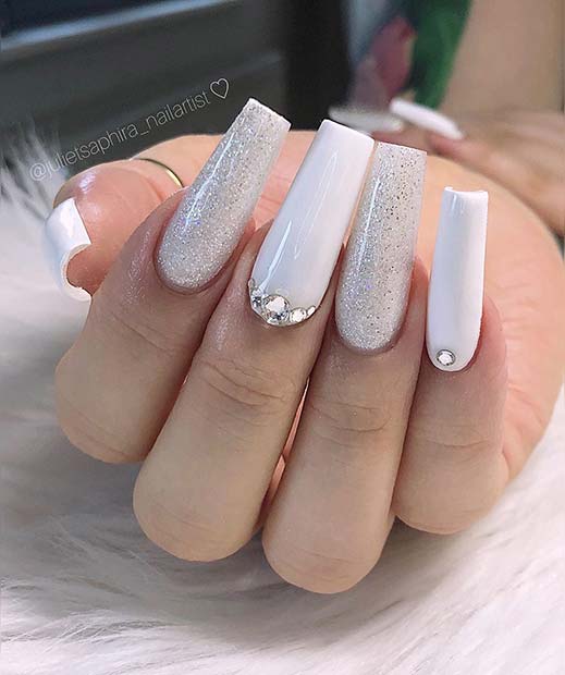 Glam Nails with Glitter and Rhinestones