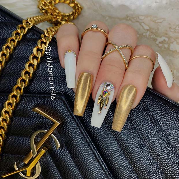 Gold and White Nail Idea