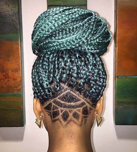 High Bun with a Unique Shaved Pattern