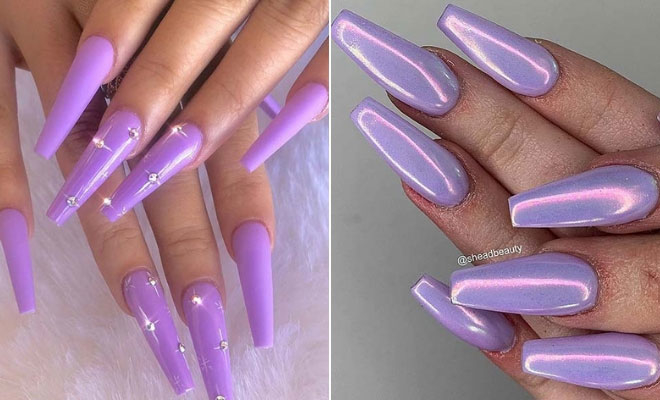 7. "Lavender Coffin Nails with Gold Accents for a Glamorous Spring Look" - wide 7