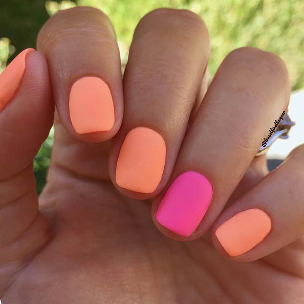 Matte Neon Orange Short Nails