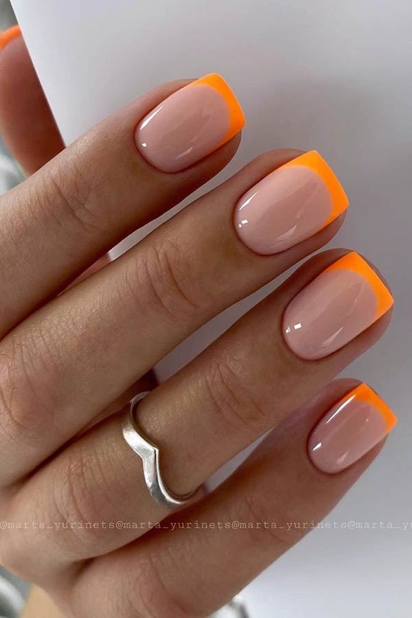 Nails with Neon Orange Tips