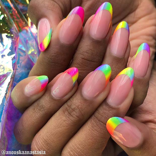 Nude Nails with Rainbow Tips