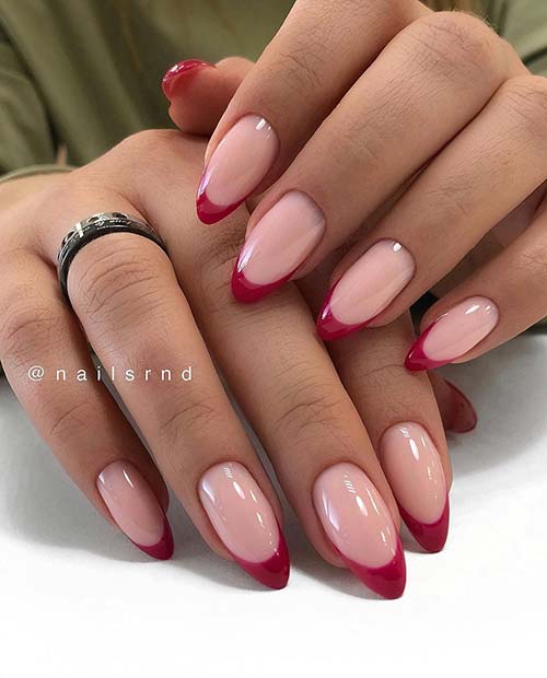 Nude Nails with Red Tips