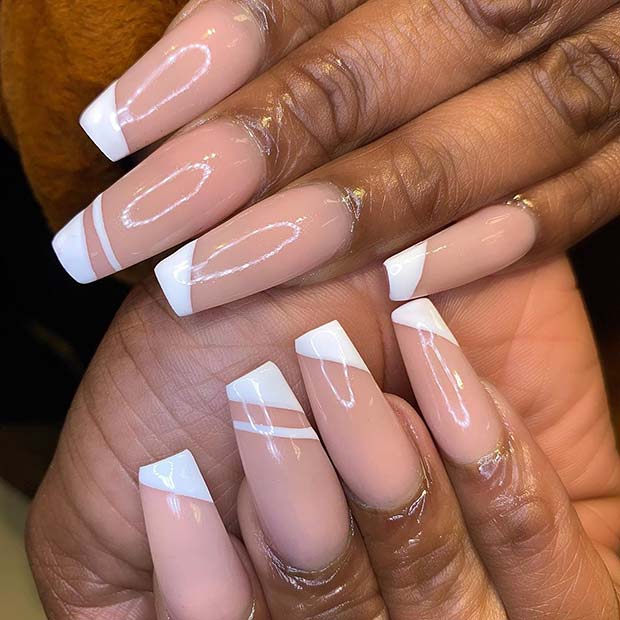 Nude Nails with Trendy White Nail Art