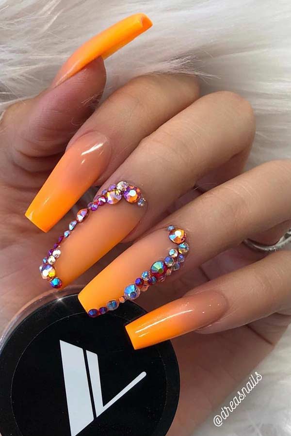 Ombre Nail Design with Rhinestones