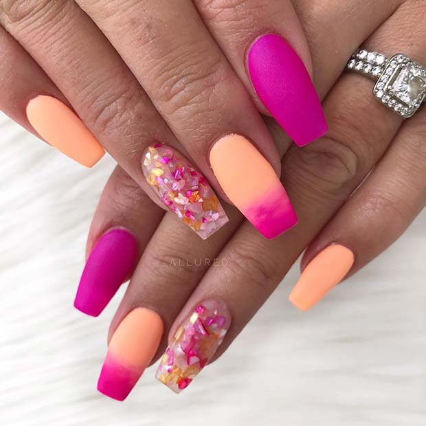 Peach and Pink Matte Nails