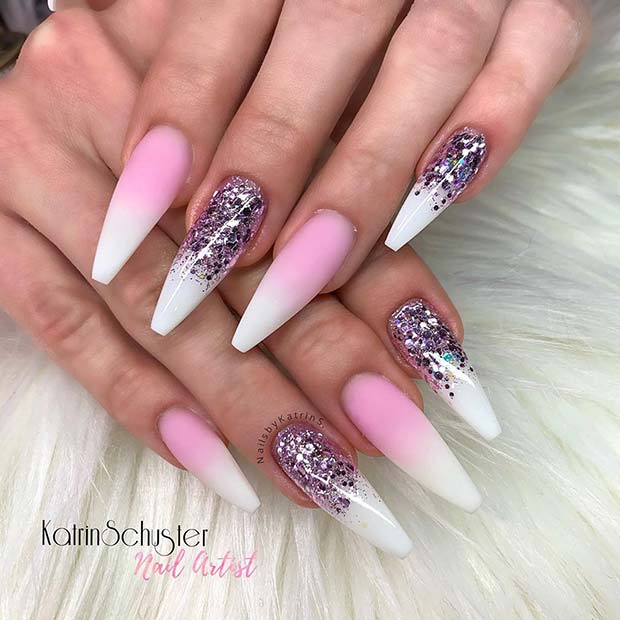 Pink and White Ombre With Glitter