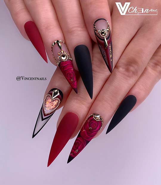 Red Rose Stiletto Nails