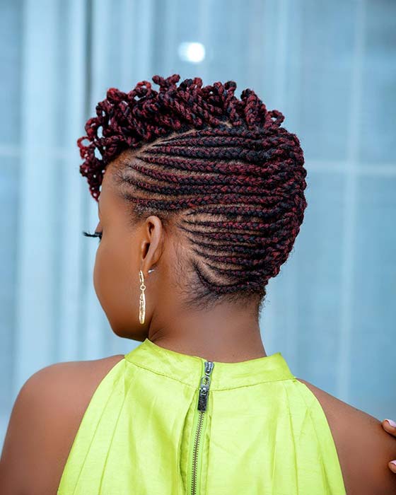 Red and Black Cornrow Updo