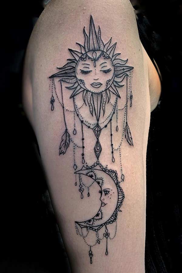 Sun and Moon Tattoo with Charms