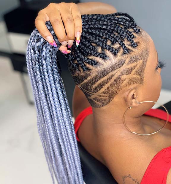 Trendy Ombre Braids with Shaved Sides 